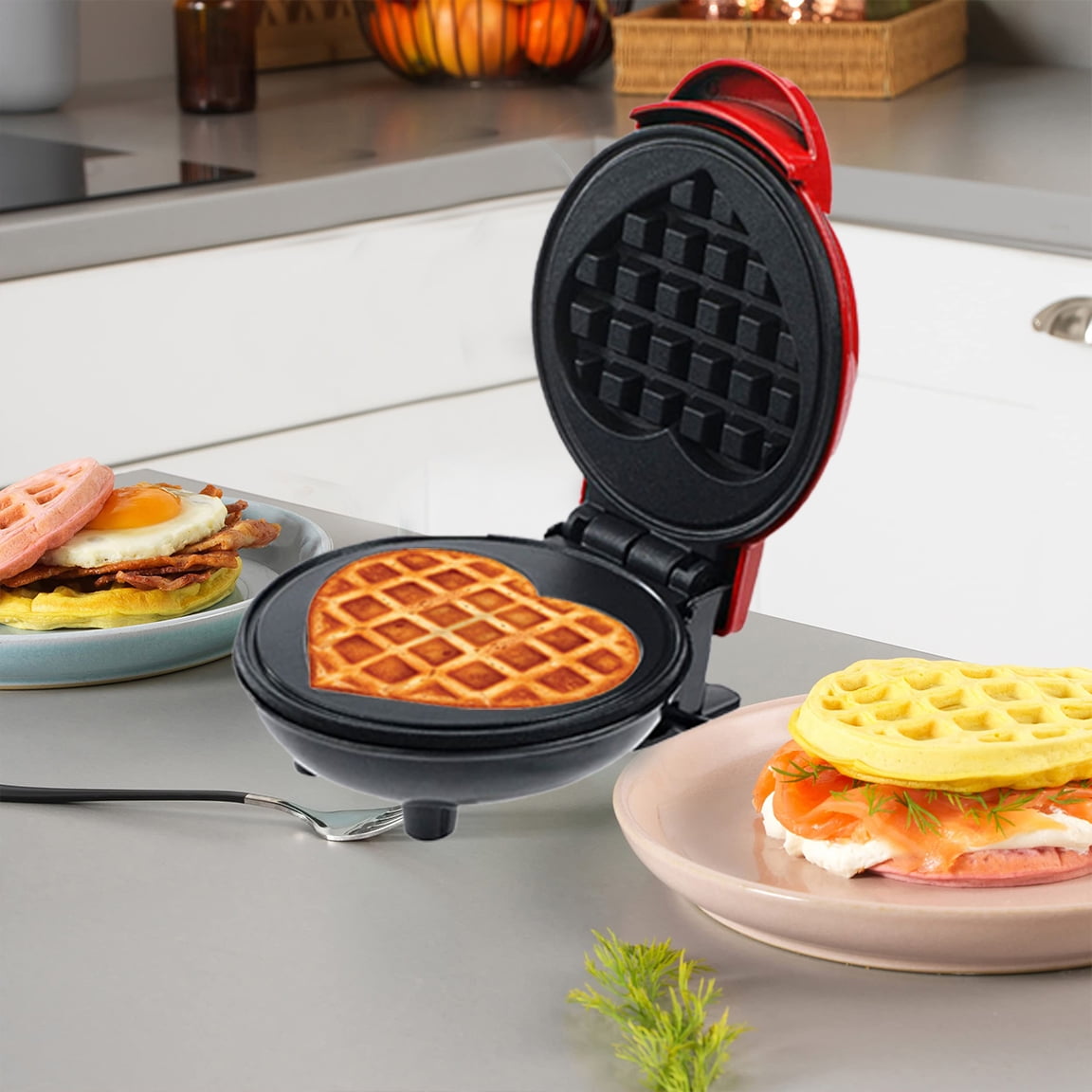 350W Mini Waffle Maker Christmas, Non Stick Electric American