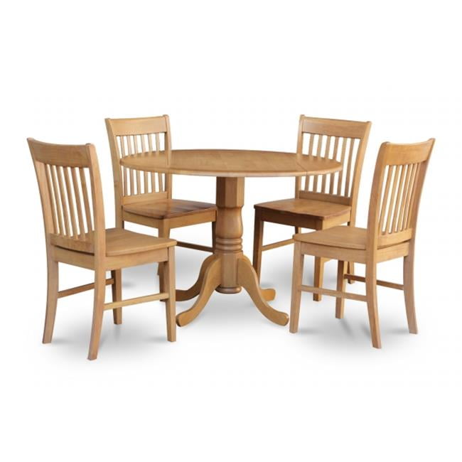 East West Furniture Dlno5 Oak W 5pc Kitchen Round Table With 2 Drop Leaves And 4 Slatted Back Chairs Wood Seat Com West Furniture Dlno5 Oak W 5pc Kitchen, Dublin Round Table With 2 Drop Leaves