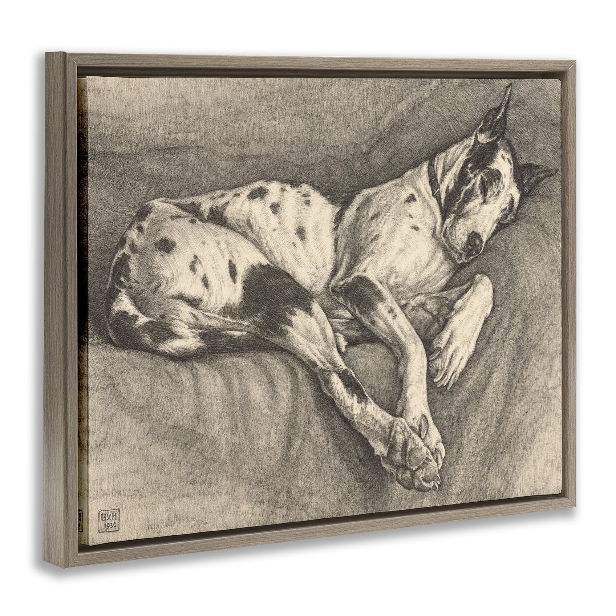 Stupell Industries Sleeping Hound Drawing Brown Framed Floater Canvas Wall Art, design by Bertha Van Hasselt