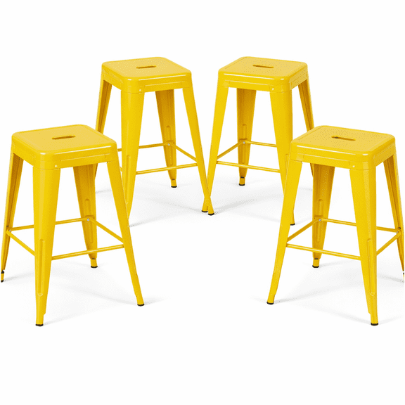 JERFIT Counter Height Bar Stools Set of 4, Backless Metal Kitchen Stools, Easy Assembly Space-Saving Barstools for Island, Cafe, Dining Room in Yellow