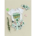 thumbnail image 3 of Bslissey Baby Girls Shorts Sets Short Sleeve Letter Print Romper + Rainbow Shamrock Print Shorts + Headband 3M 6M 12M 18M Newborn Infant Casual Ireland Holiday Outfits, 3 of 9