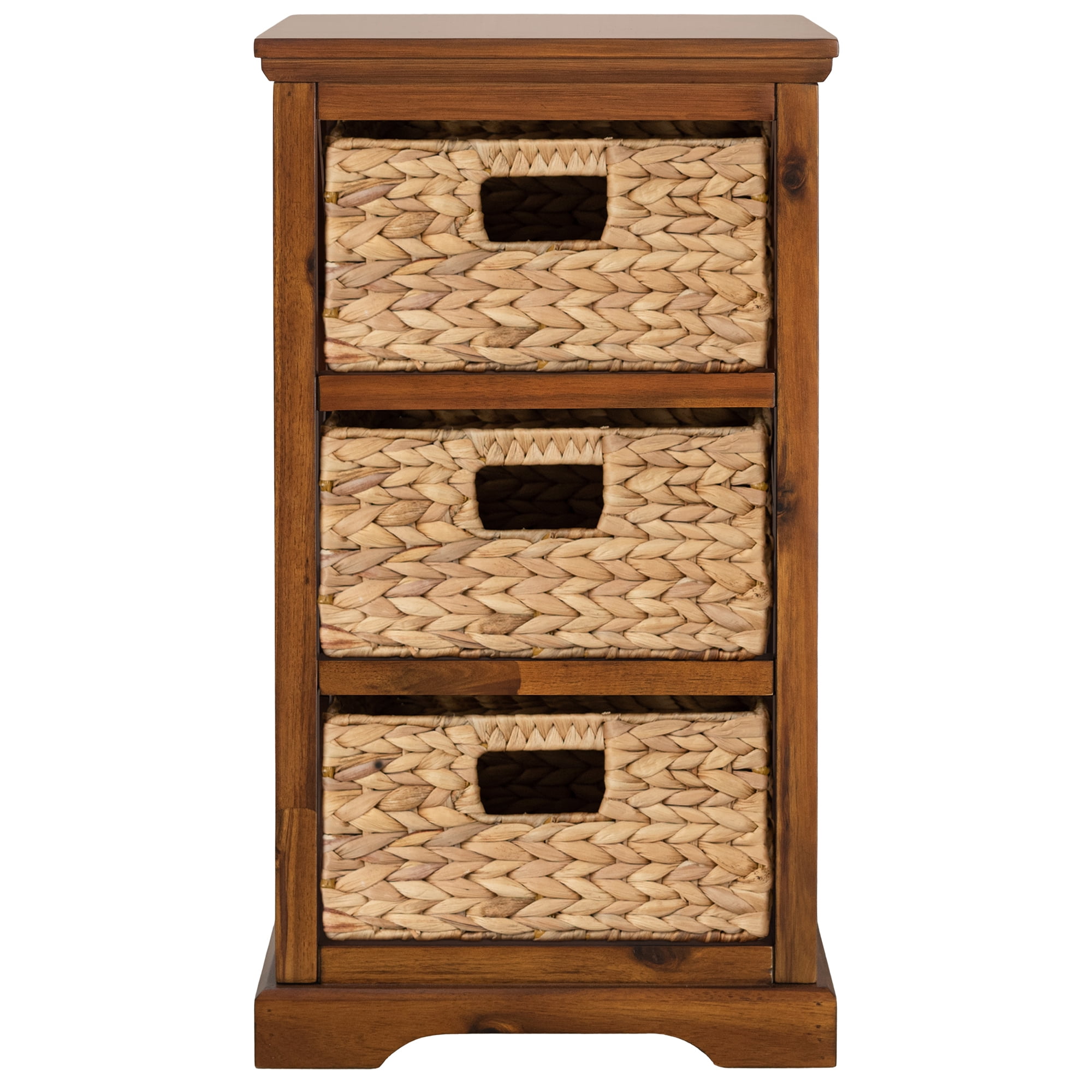 Hampton Meadows 3 Tier X-Side End Storage Cabinet with 3 Wicker Baskets, Walnut