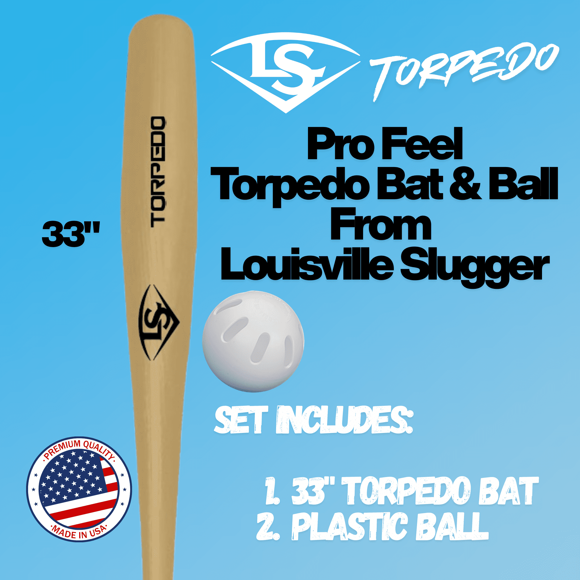 Louisville Slugger Torpedo Plastic Bat and Ball Set, Backyard & Youth Baseball Play