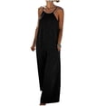 thumbnail image 2 of Linen Jumpsuit for Womens Loose Fitting Breathable Wide Leg Pants with Side Pockets Spaghetti Strap Overalls Black Women Rompers S, 2 of 8