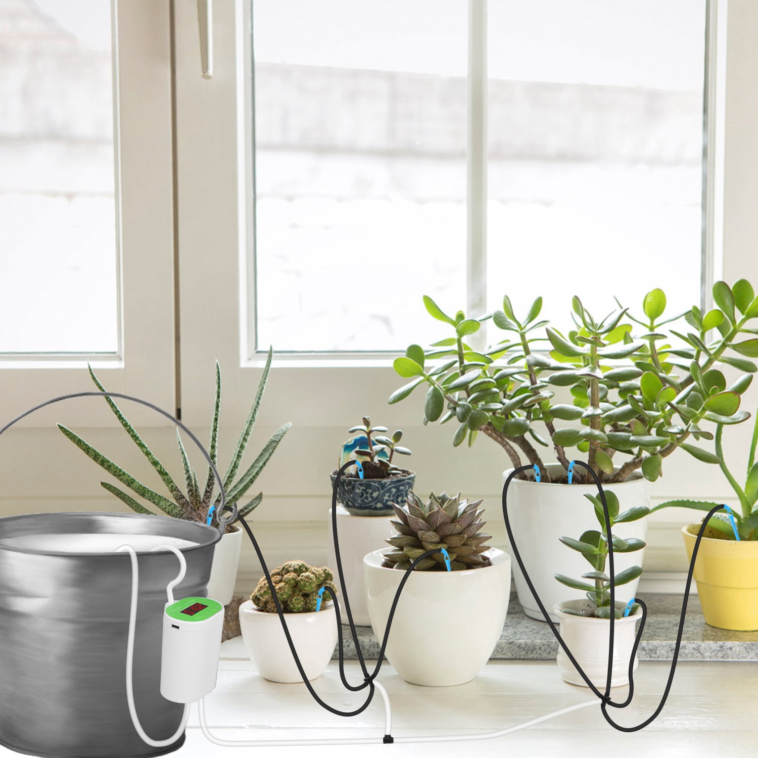 Automatic Watering System TeqHome Automatic Drip Irrigation Kit with Programmable Timer Indoor Self Watering System for Potted Plants