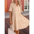 thumbnail image 3 of Womens Dresses 2025 Summer Spring V Neck Short Sleeve Casual A Line Flowy Swing Shift Dress Mini Dress Apricot XXL, 3 of 5