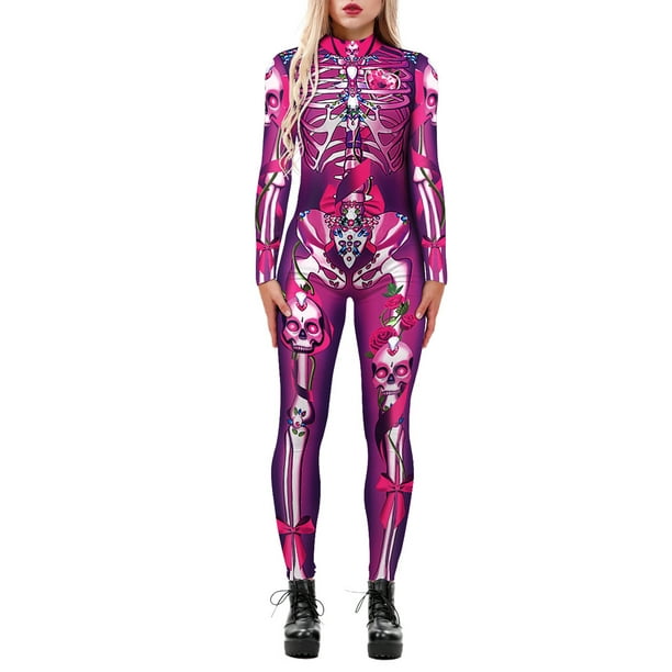 Jxzom Women's 3D Printed Skull Skeleton Halloween Costume Jumpsuit