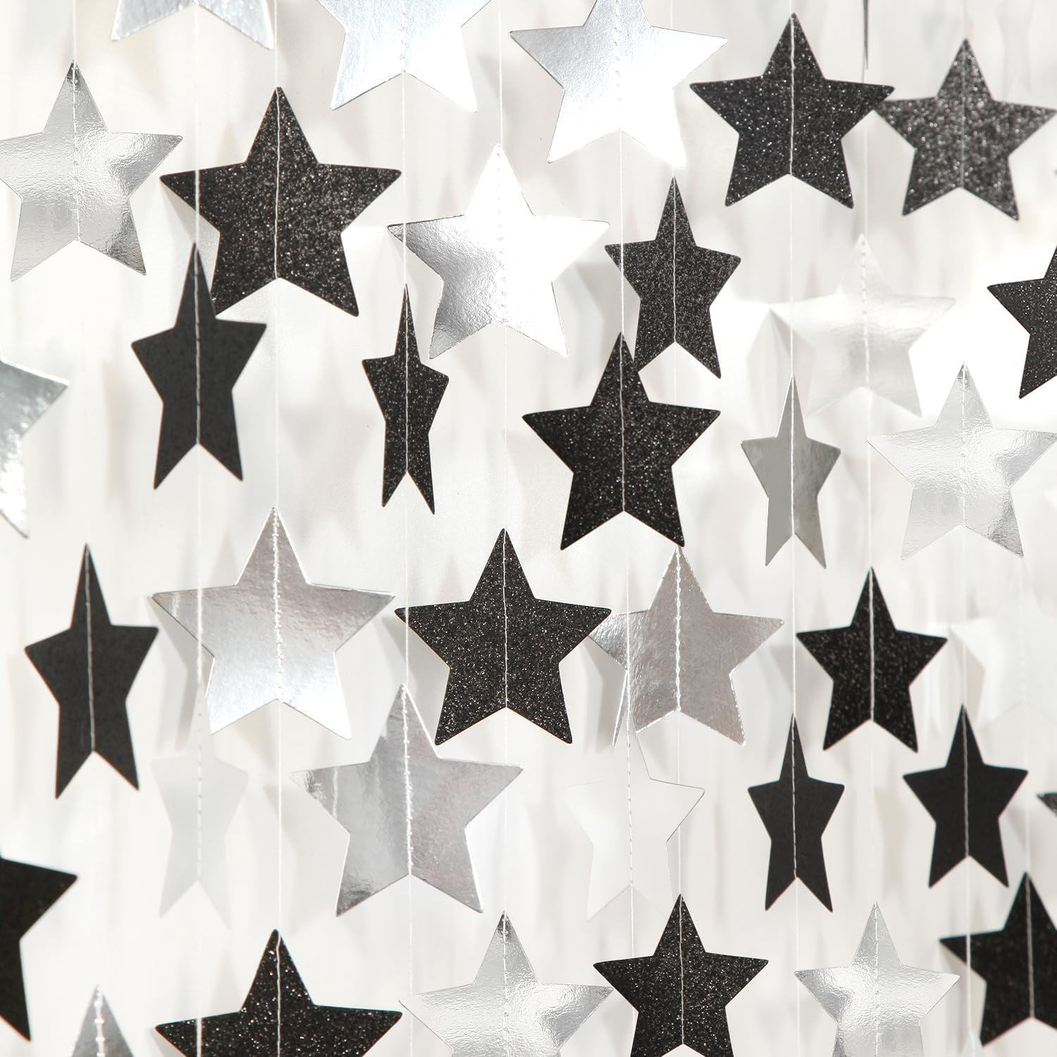 Black-Silver Birthday Graduation Party-Decorations Garland - 62ft Glitter Twinkle Little Star Hanging Streamers Banner Decor Bachelorette Wedding Baby Bridal Shower New Years Supplies Backdrop