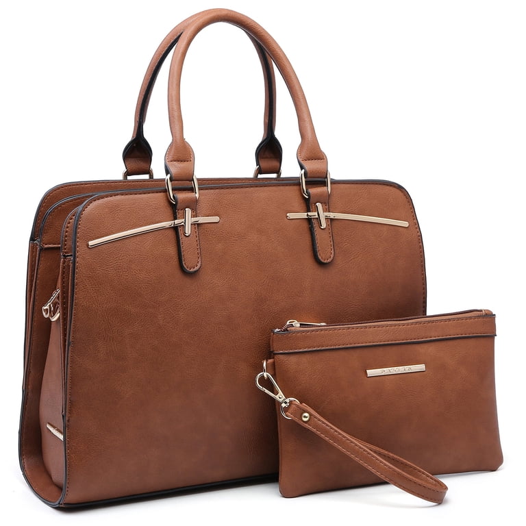 Dasein Vegan Leather Satchel with Clutch, Brown photo 1