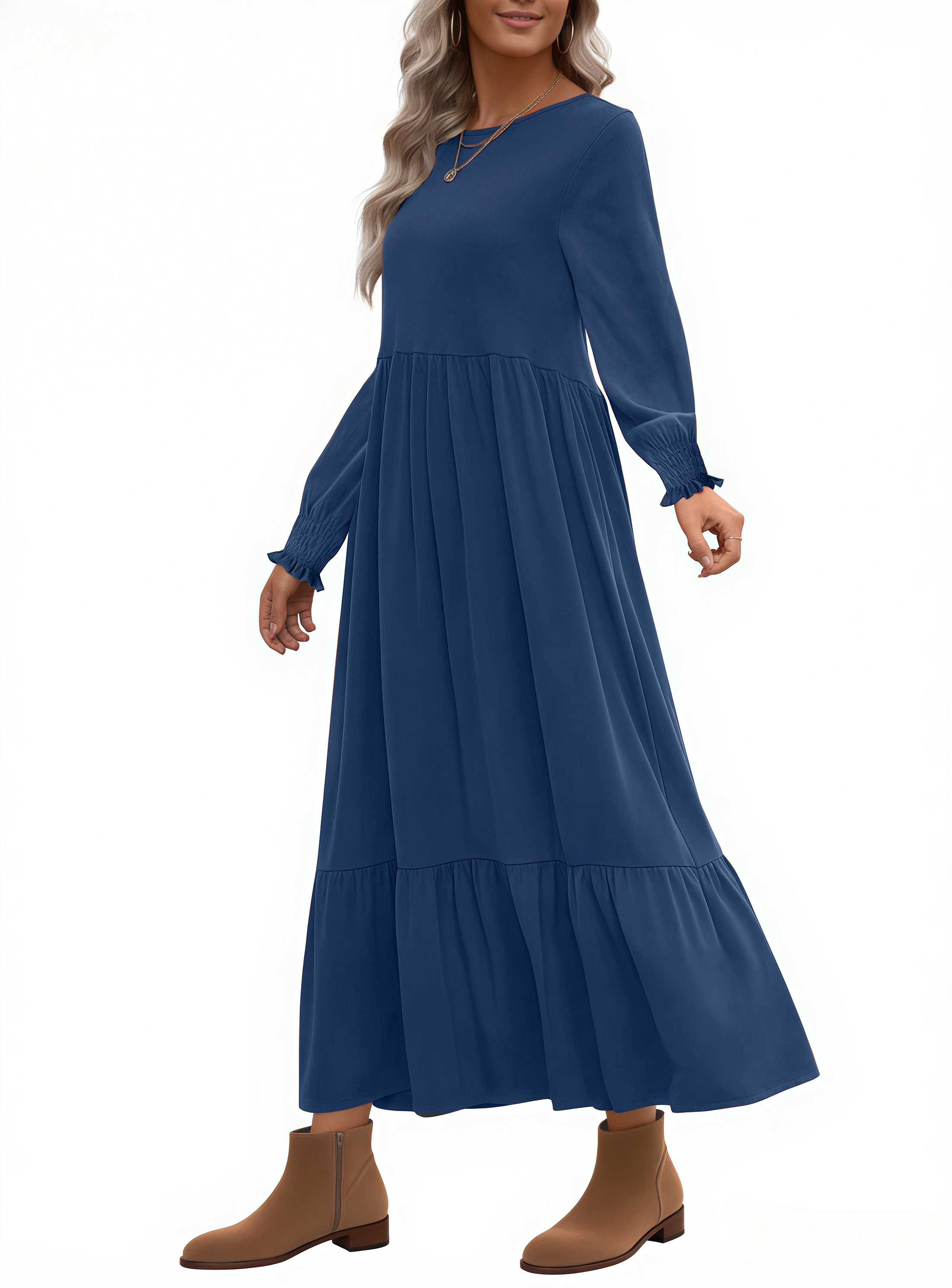 UVN Women's Pleated Long Sleeve Casual Dress photo 8