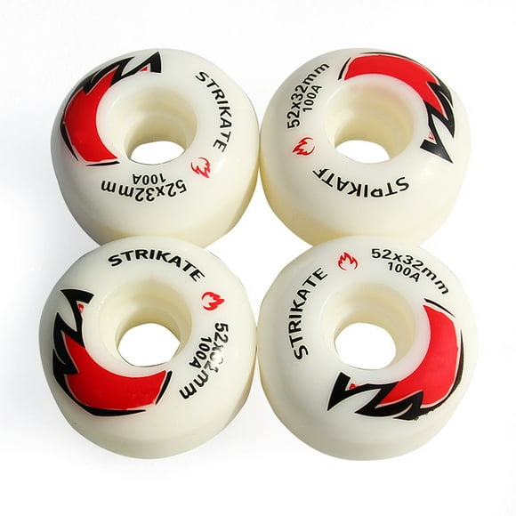 Graflsoa 52x32mm PU Skateboard Wheels - White Flame Design, Dual Kickboard Compatible, 4-Pack (Bearings Not Included)