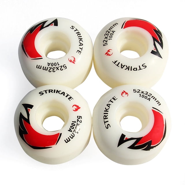 Graflsoa 52x32mm PU Skateboard Wheels - White Flame Design, Dual Kickboard Compatible, 4-Pack (Bearings Not Included)