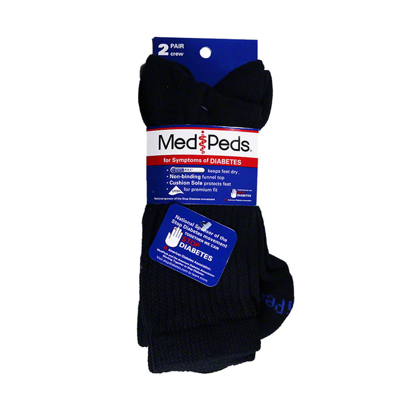 MediPeds Diabetic Crew Socks L (Women 10-13, Men 9-12) Black 2 pairs ...