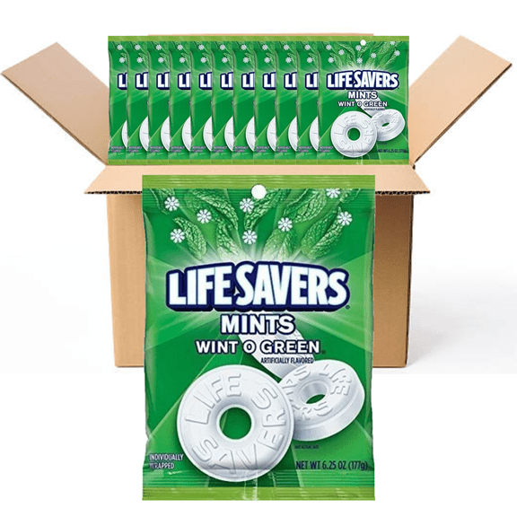 LIFE SAVERS WINT-O-GREEN Bag 6.25 Ounce Fresh Individually Wrapped (Pack of 12 BOXED CASE) Great For Convenience Stores Retailers Or Just Stock Up.