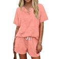 thumbnail image 3 of MOSHU Womens Pajamas Sets Button Down Tops and Drawstring Shorts With Pockets Two Piece Lounge Sets Oufits, 3 of 11