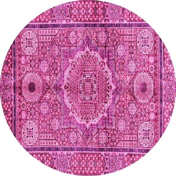 Ahgly Company Indoor Round Abstract Pink Modern Area Rugs, 6' Round