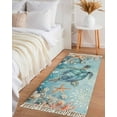 thumbnail image 3 of Blue Coastal Sea Turtle Entryway Runner Rug 2x4ft,Summer Beach Starfish Botanical Washable Woven Living Room Hallway Bedroom Kitchen Carpet with Tassels,Indoor Outdoor Throw Door Mat for Entryway, 3 of 5