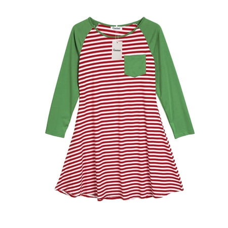 

Sunisery Christmas Mother Daughter Winter Red Striped Dress Pajamas Family Matching Nightgown Dress