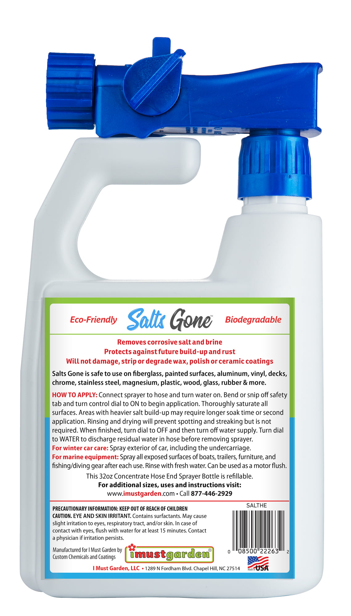 I Must Garden Salt & Brine Remover: Safely Removes Salt and Brine from  Vehicles and Marine Equipment - 32oz Concentrate w/Hose End Sprayer 