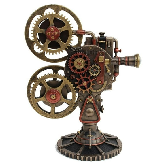 Drevy Design Steampunk Projector Statue Cold Cast Resin Antique Bronze Finish LED Lighting Sculpture