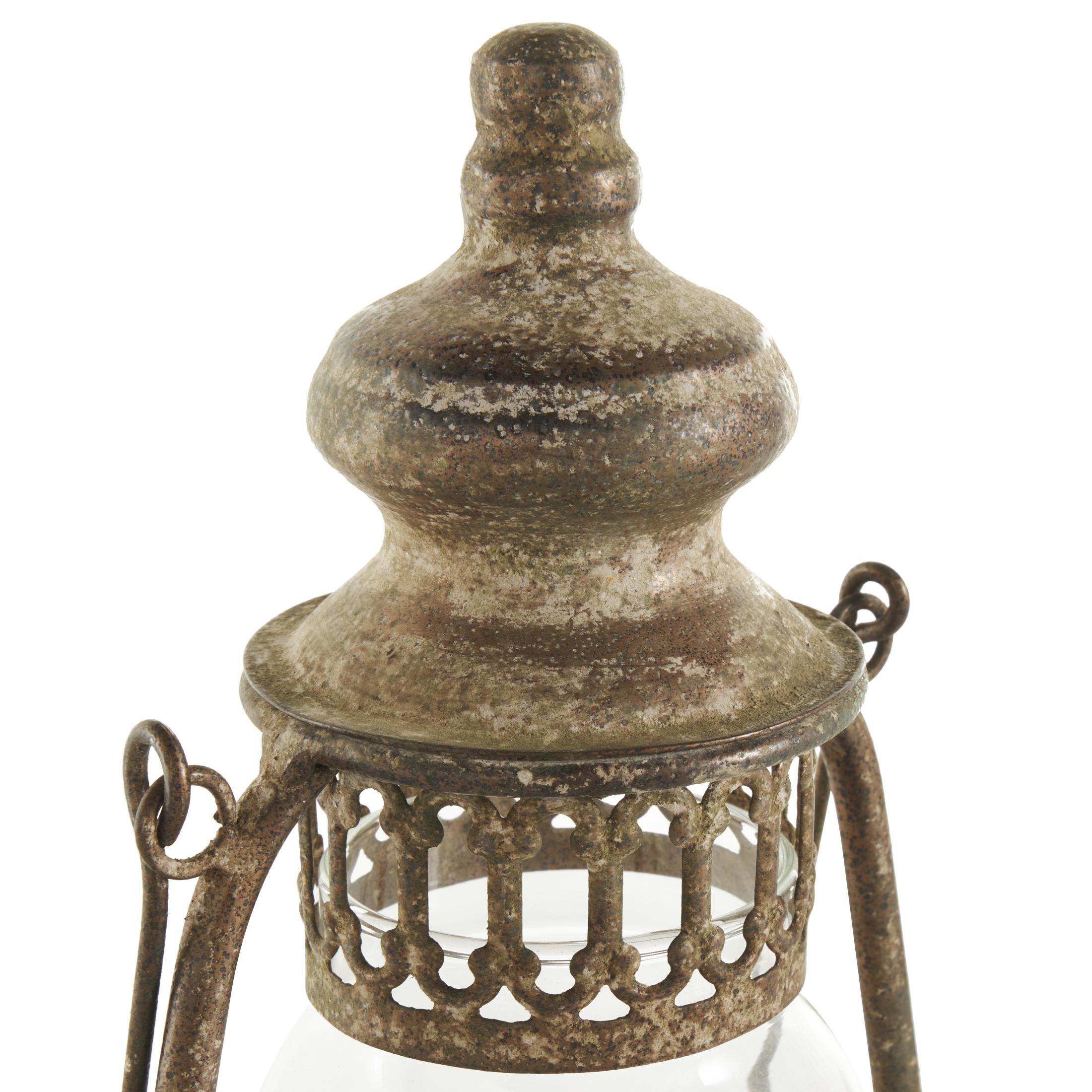 DecMode 17" Distressed Antique Style Lantern Bronze Accent Lamp with Clear Glass Shade