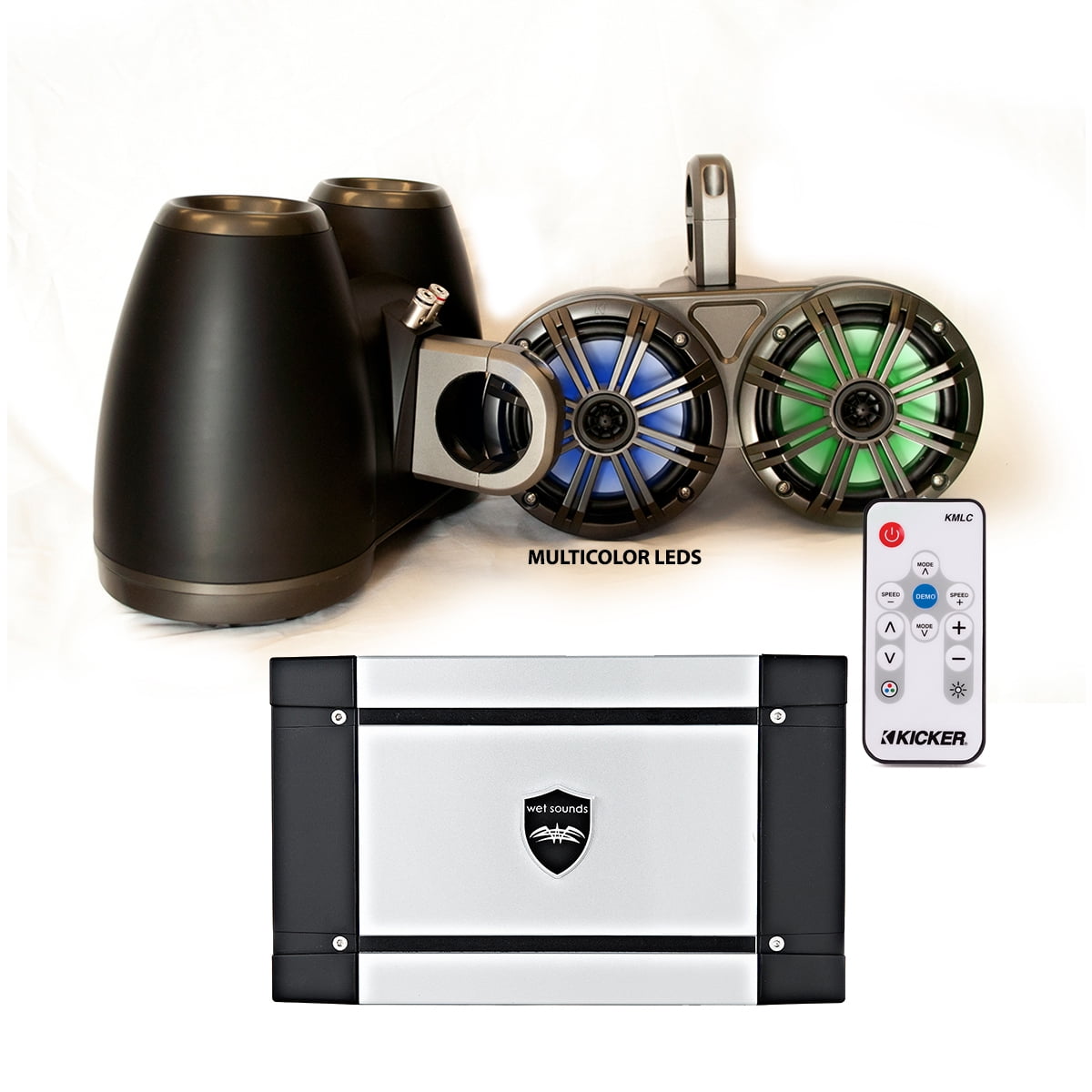 Kicker Black Dual Wake Tower System w/ 4 Charcoal 6.5 LED Speakers, LED