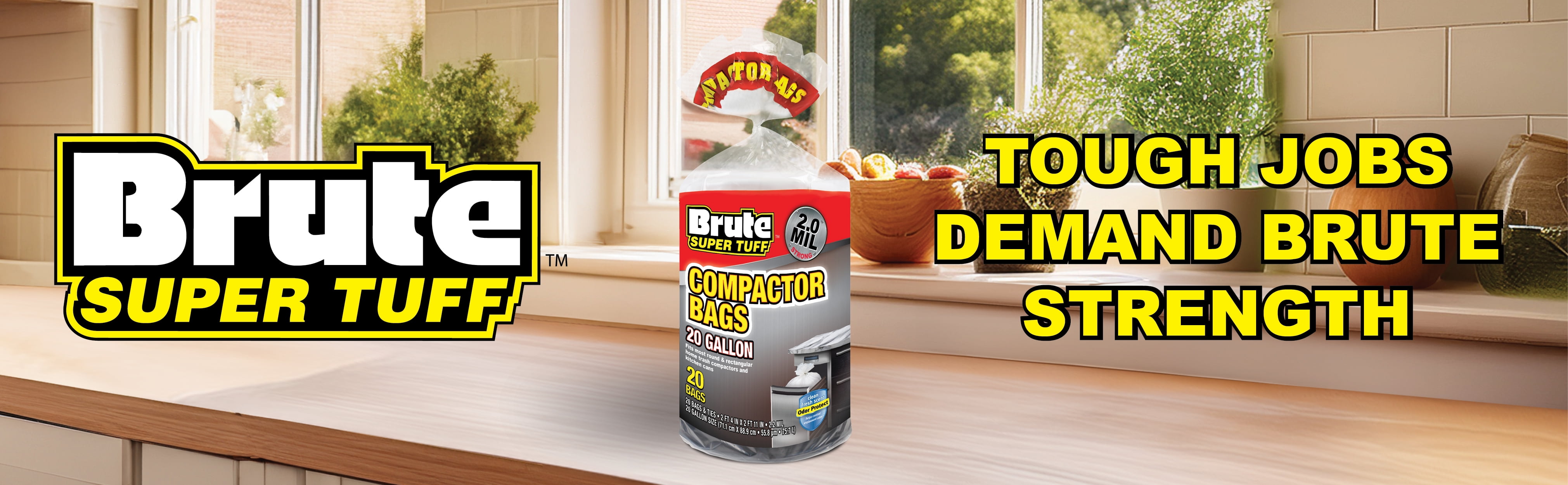 Brute Super Tuff® Compactor Trash Bags, 20 Gallon, 20 Bags (Twist Tie)