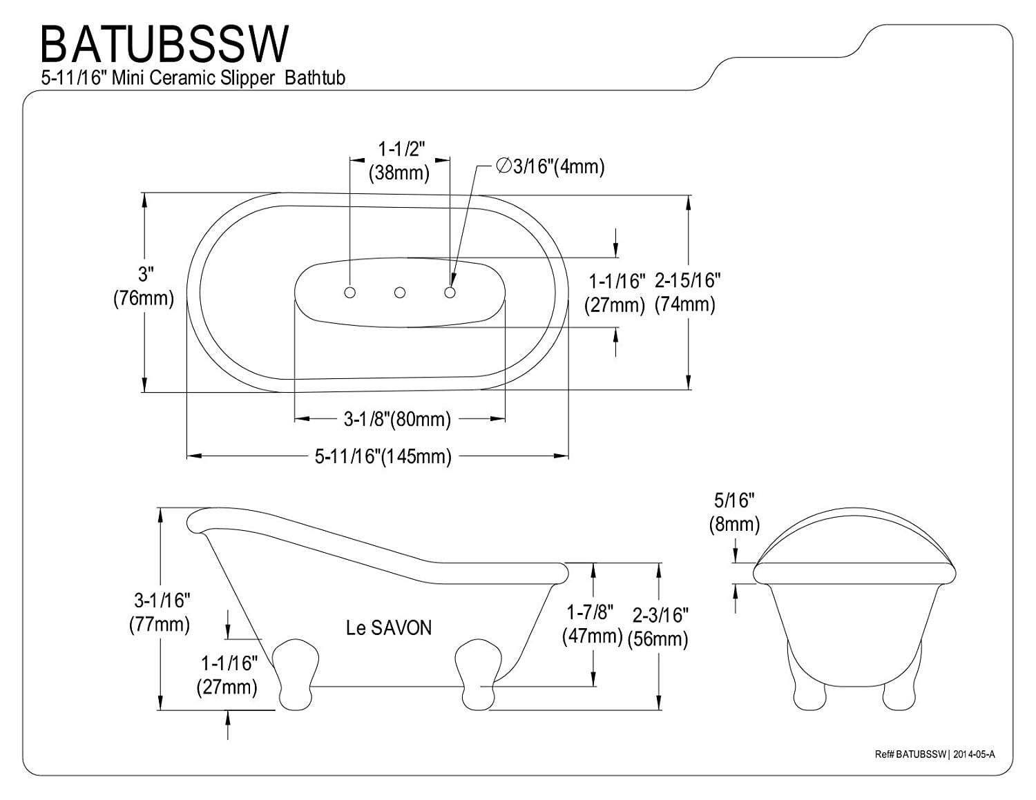 Kingston Brass BATUBSSW 6 in. Le Savon Slipper Clawfoot Tub Decorative Soap Dish