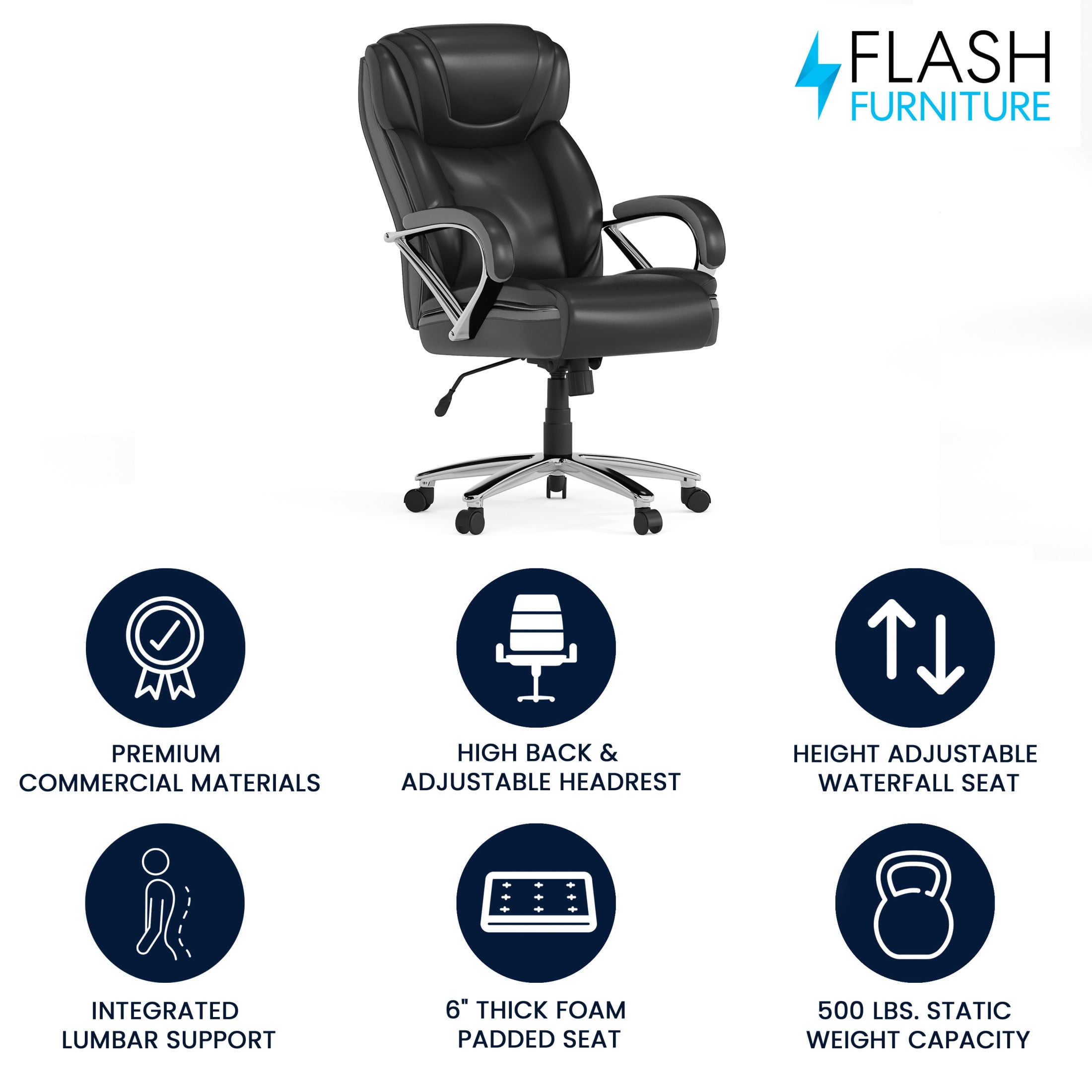 Flash Furniture Hercules Series Big & Tall Ergonomic LeatherSoft Office Chair, Black