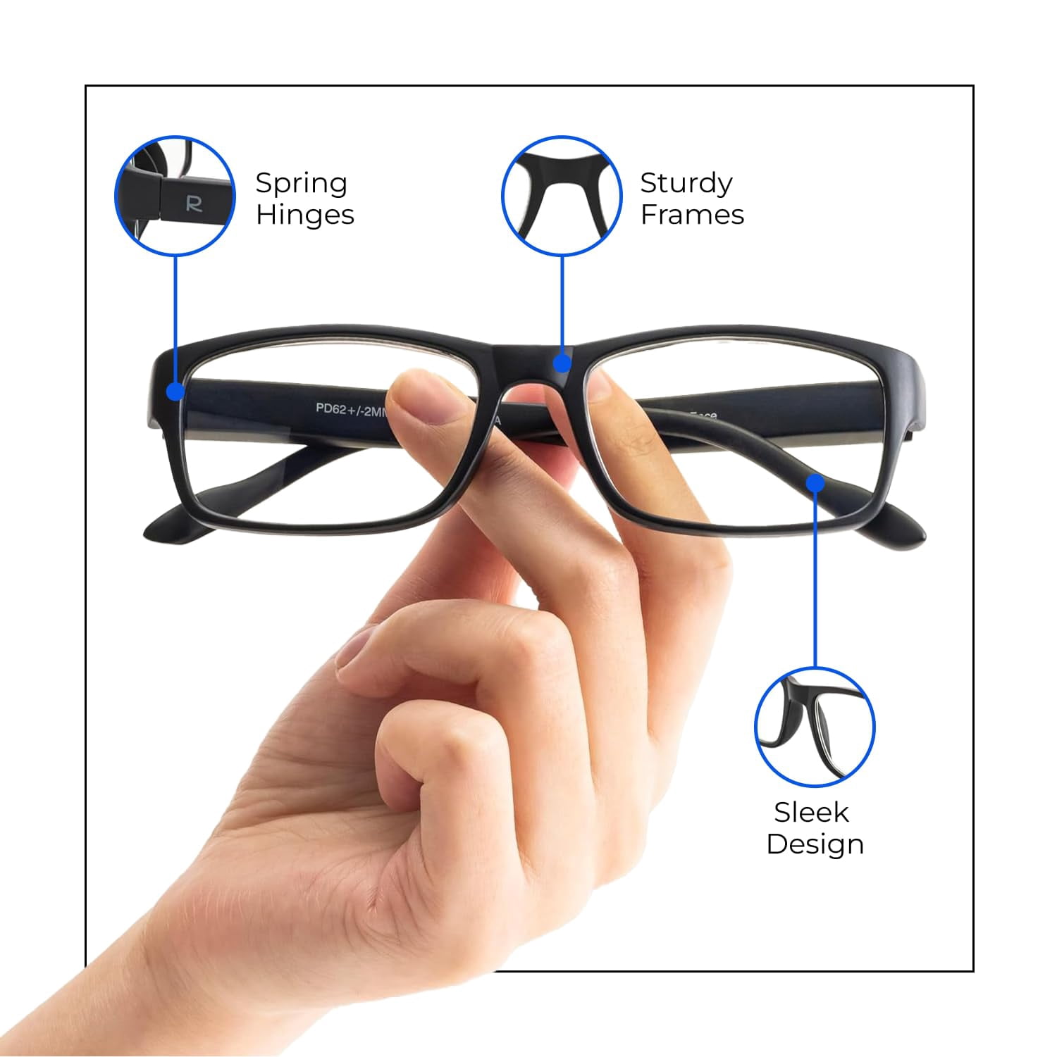 Readerest Blue Light Blocking Reading Glasses (Black, 1.75 Magnification) Computer Eyeglasses With Thin Reflective Lens, Antiglare, Eye Strain, UV Protection, Stylish For Men And Women