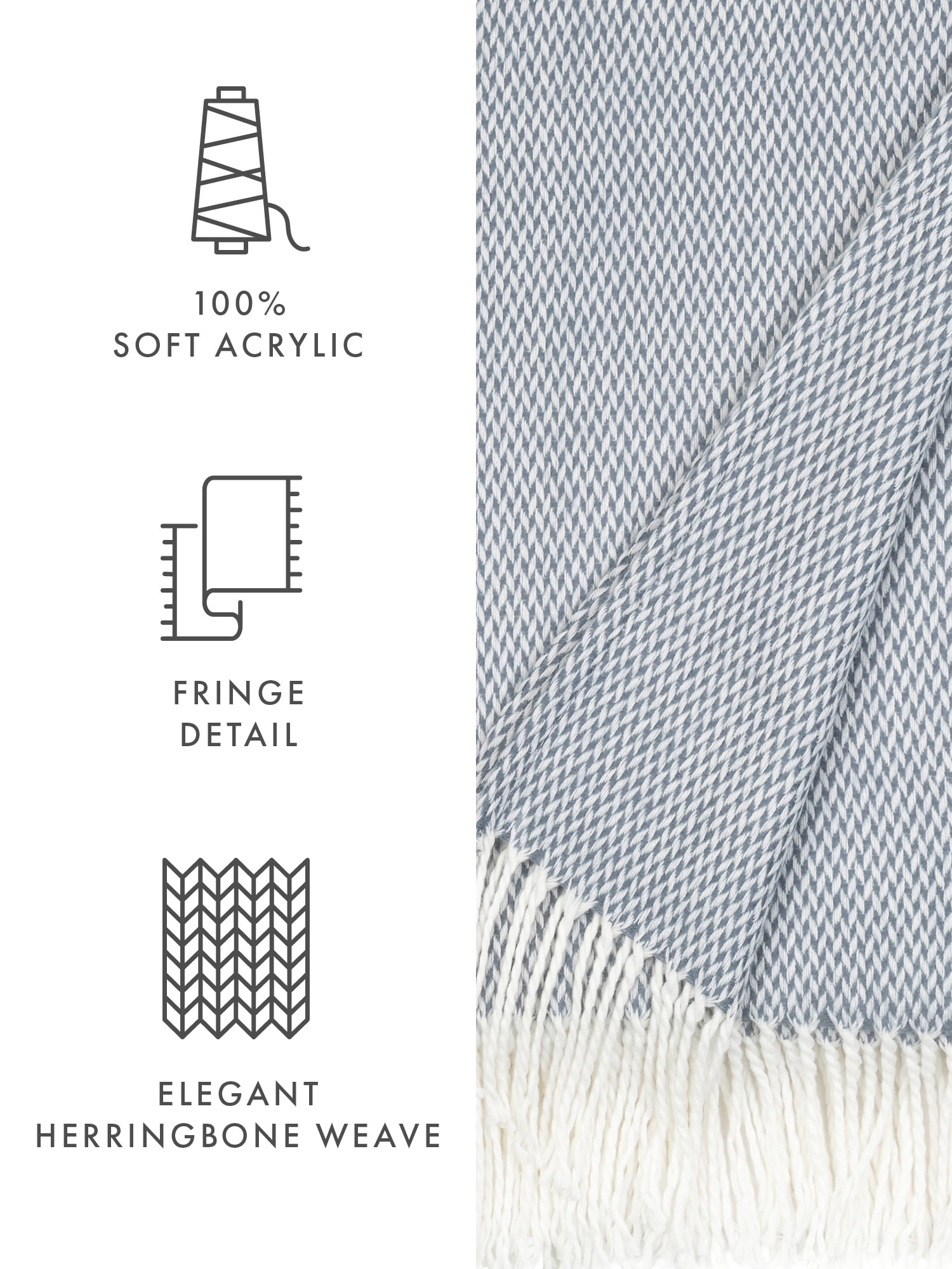 Comfort Canopy - Ultra Soft Duskblue Herringbone Throw Blanket with Fringed Edges - Made from 100% Acrylic for Ultimate Softness