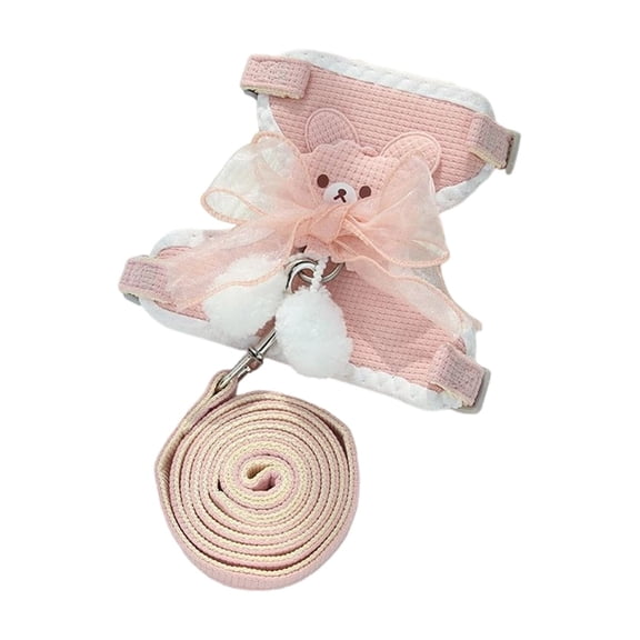 Bow Cat Harness and Leash Set Escape Proof, Adjustable Harness with Leash, Cartooned Bear Bow Tie Cat Harness for Walking Outdoor - Soft Lightweight Harness for Small Dogs Cats Rabbits,Pink,S