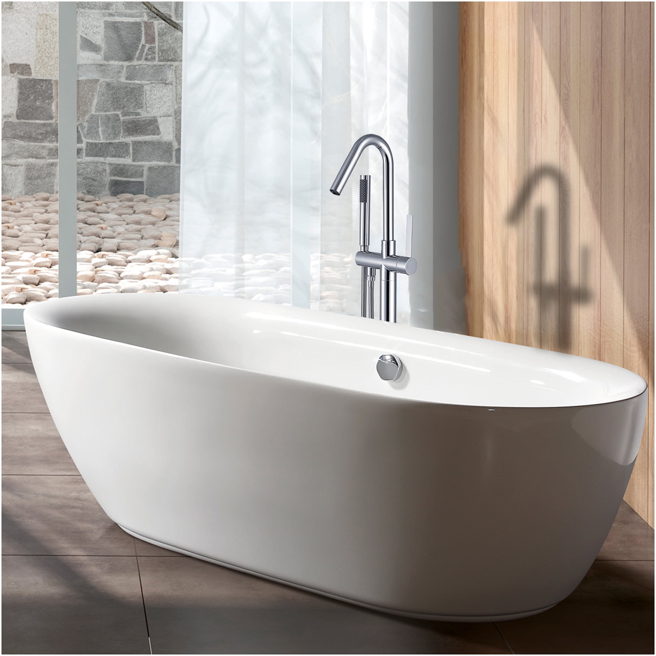 JERFIT Freestanding Modern Bathtub Faucet with Hand Shower, Chrome Finish, 3.9 GPM High Flow, Durable Metal Construction for Bathroom