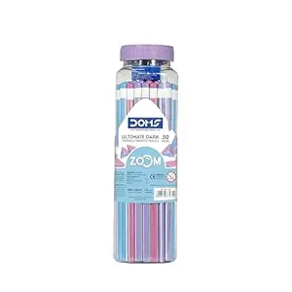 Doms Zoom Ultimate Dark Triangle Pencil | Jar Pack, 30 Pieces | Contains Pencils, Sharpener, Eraser & Scale, Multicoloured, Pack Of 1