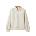 thumbnail image 2 of Women's Beige Textured Half-Button Collared Sweatshirt – Casual Long-Sleeve Layer for Everyday Comfort [ZhiHiMeRi] | L, 2 of 11