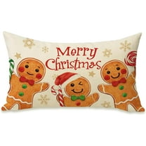 Merry Christmas Lumbar Decorative Rectangle Pillow Cover 12 x 20, Xmas Gingerbread Man Porch Patio Outdoor Pillowcase, Funny Winter Holiday Sofa Couch Cushion Case Home Decor