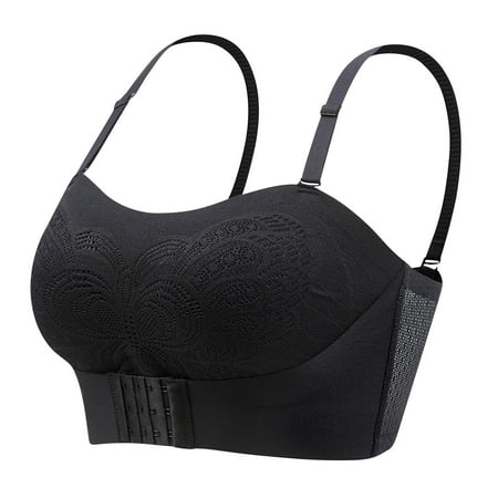 Quinlirra Women Sexy Strapless Steel Ring Front Buckle No Marks Off The Shoulder Strap Detachable Shoulder Strap Slip Large Size Beautiful Back Bra Sports Underwear Black Size XL