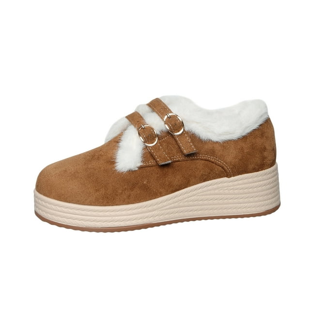 Brown Women S Plus Size Loafers With Fleece Lining For Winter Warm And Comfortable For Casual Wear