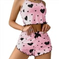 thumbnail image 2 of Conjunto de Pijama de 2 Piezas con Estampado Gráfico para Mujer, Top Corto y Pantalones Cortos de Verano, Conjuntos de Ropa de Dormir Acanalados. Rosa Negro L, 2 of 5