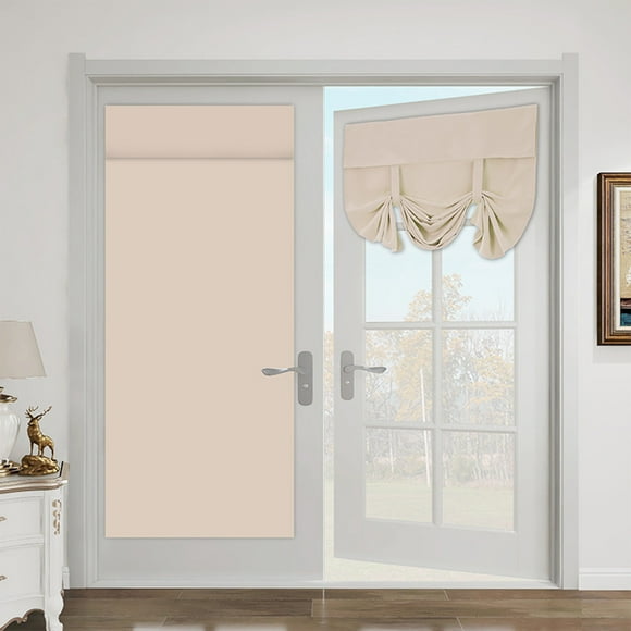 Thermal Insulated Door Curtains Privacy Room Darkening Tie Up Shades for Front Door Window Sidelight 26W x 68L Cotton Light Blocking Grey Beige Navy White