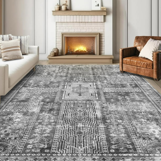 Alfombra Yarnscape vintage, lavable, 150 x 210 cm, color gris