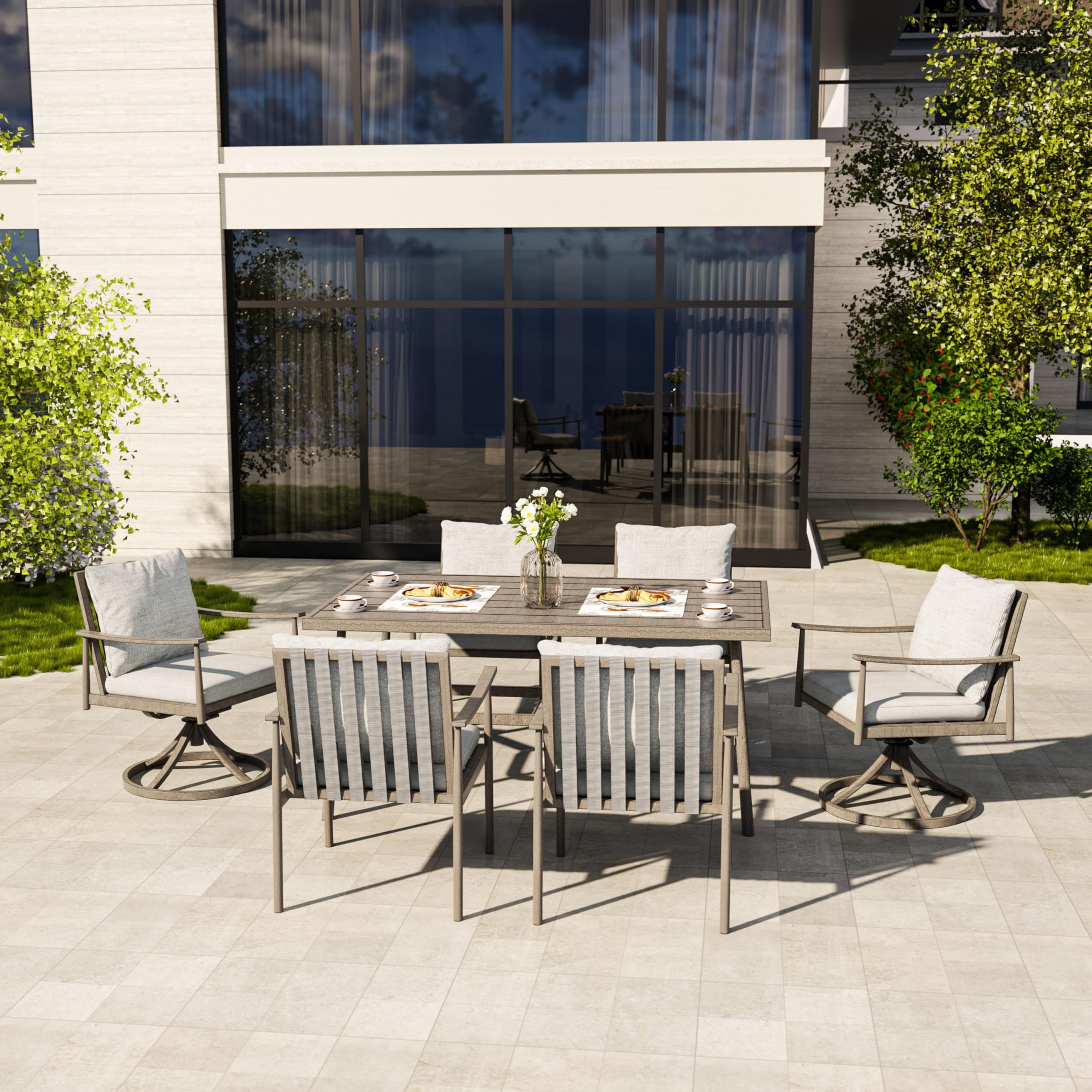 Aluminum 60"x 36" Rectangle Outdoor Patio Dining Table for 6 with Umbrella Hole and Adjustable Feet