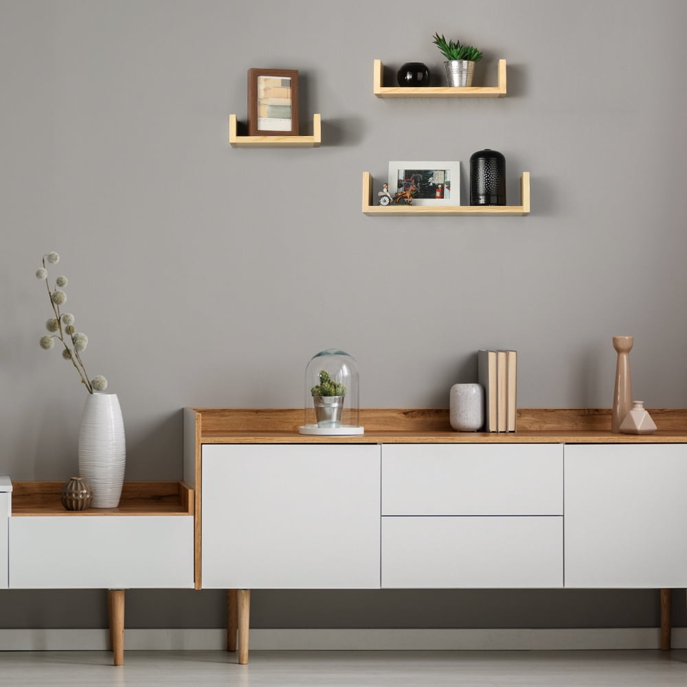 NEX Floating Shelves Wall Mounted Rustic Wood Wall Shelves Set of 3, U-Shaped Light Natural (NX-HK84-32)