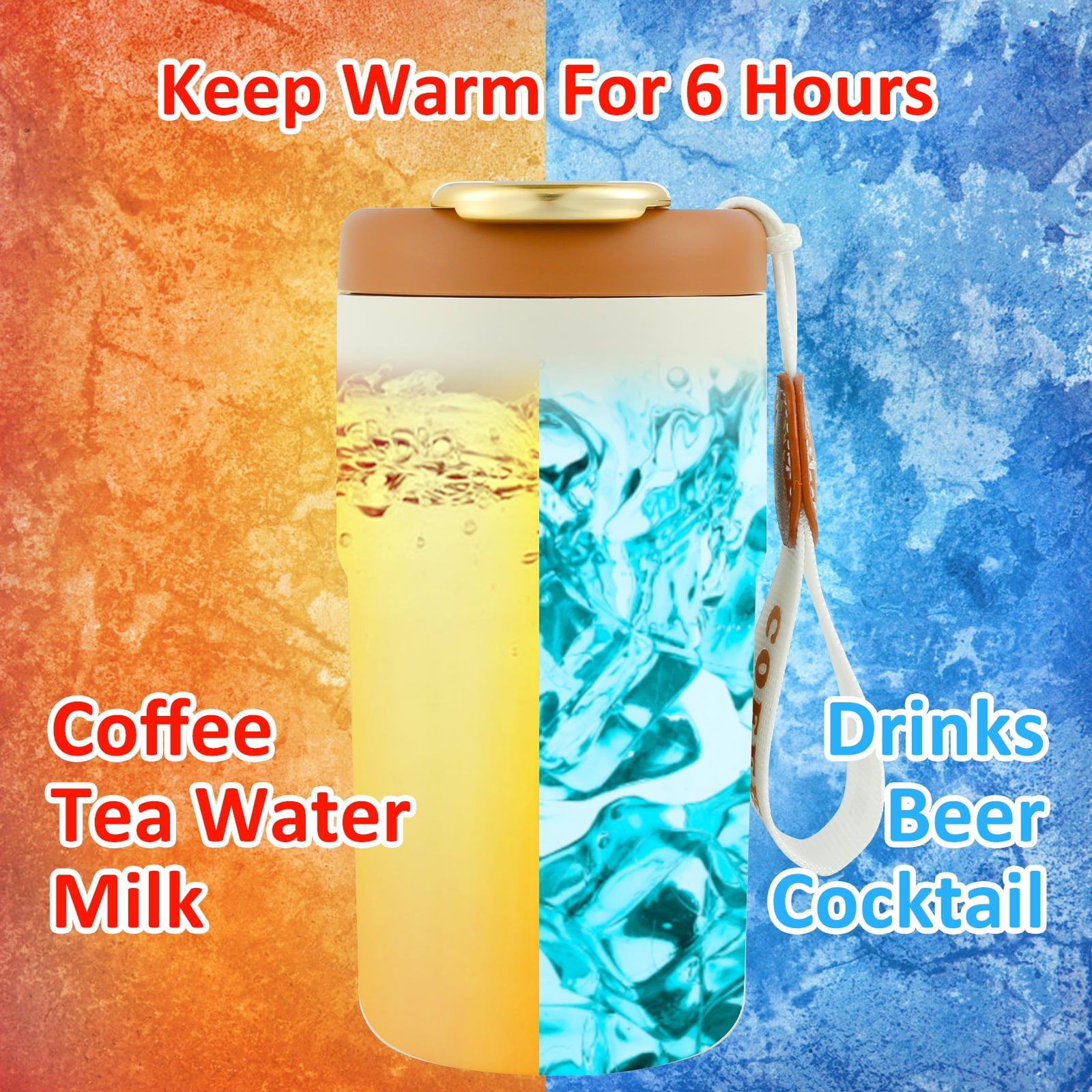 DIERAN Coffee Thermos Cup with Temperature Display-Keep Your Coffee Warm or  Cold for 18 Hours.Portable Stainless Steel Coffee Mug with Lid. (B)