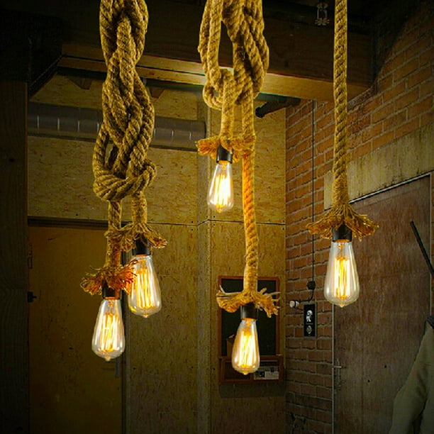 Lixada 100cm AC110V E26/E27 Single Head Vintage Rope Hanging Pendant Ceiling  Light Lamp Industrial Retro Country Style Dining Hall Restaurant Bar Cafe  Lighting Use 