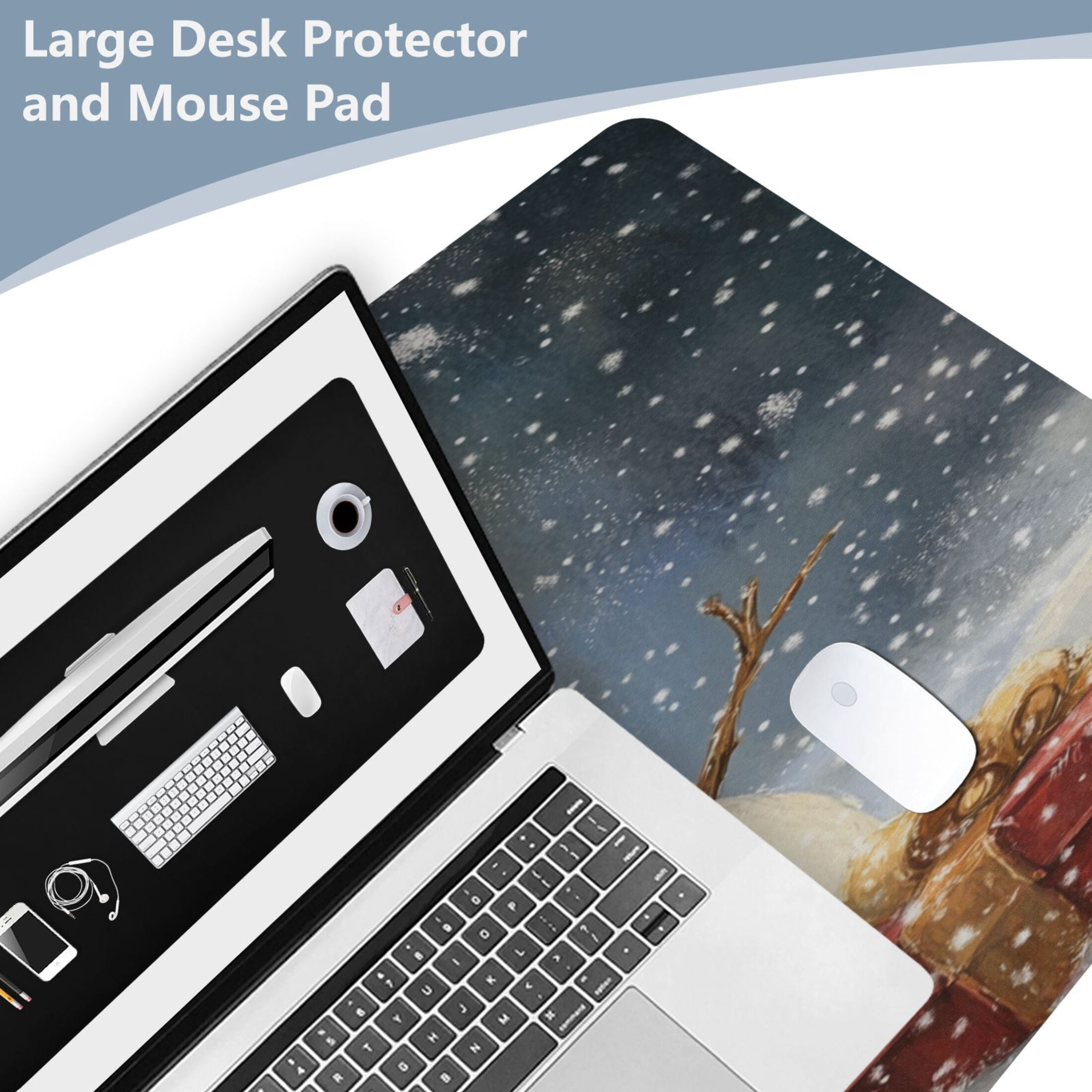 Wobogo Snowman Gift Gaming Mouse Pad Non-slip Leather Desk Mat Water Resist Keyboard Pad for Gamer Office 16.5×35.4in
