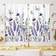 thumbnail image 2 of Purple Floral Lavender Flower Kitchen Curtain 27.5W X 39L Inch 2 Panel Spring Small Short Cafe Tier Window Treatment Drapes Farmhouse Country Wood Vintage Rustic Wildflower Bathroom Home Decor, 2 of 6