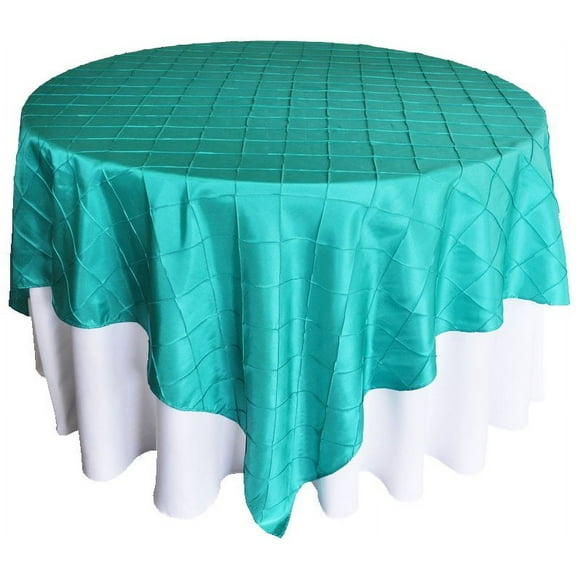 Wedding Linens Inc. 85" x85'' Square Pintuck Taffeta Seamless Linen Table overlay for Party Wedding Reception Catering Dining Home Table overlay Linens - Jade