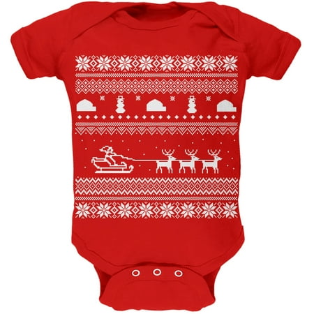 Santa Sleigh Ugly Christmas Sweater Red Baby One Piece