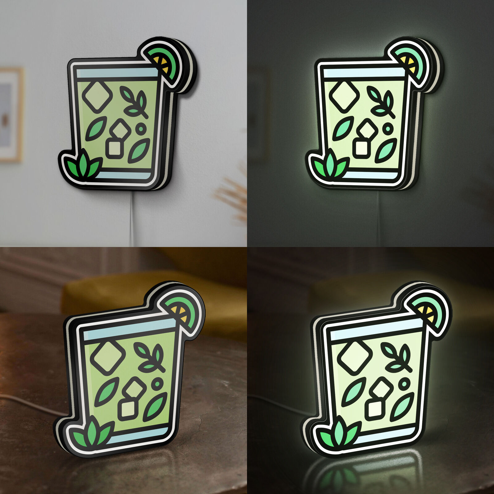 Gin Tonic Glass 3D Novelty Light Box, Italian Cocktail Lamp Decor for Bar Counters, Beverage Lovers and Alcoholic Drinks (Width 12 inch, 30cm)